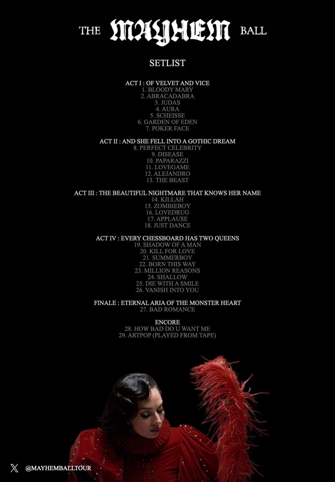 The Mayhem Ball Tour setlist